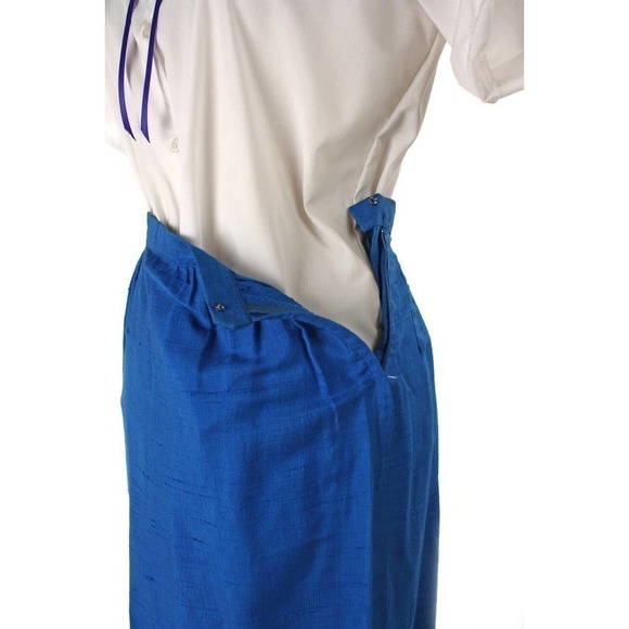 Vintage Pencil Skirt Blue Slubbed Silk Fitted Style Waist 25 Length 25 - Hey Viv - Picture 5 of 6
